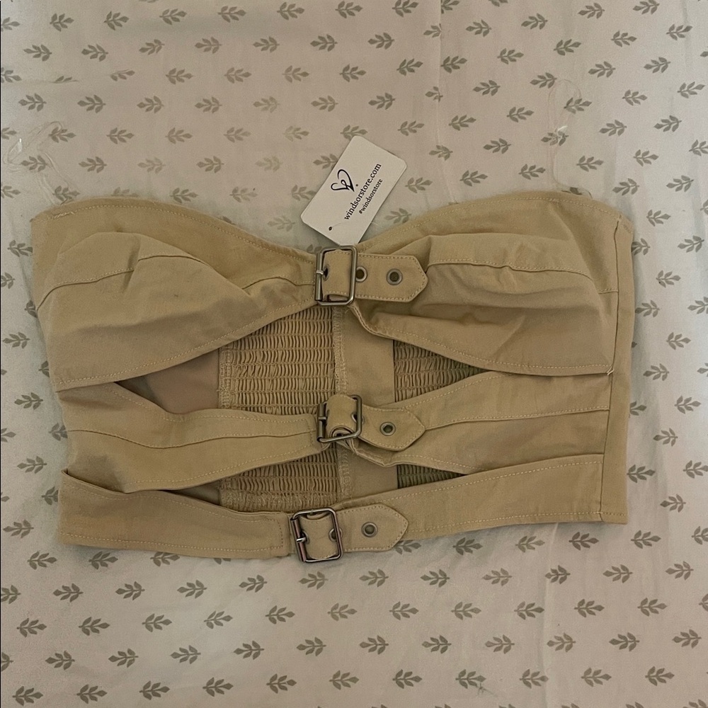 Windsor Beige Strapless Buckle Top